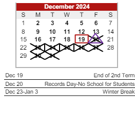 District School Academic Calendar for Henry S Evans Elementary Sch for December 2024