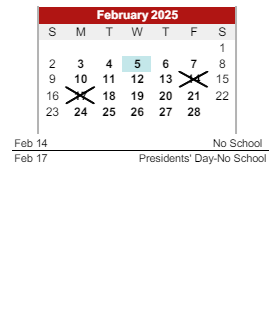 District School Academic Calendar for Henry S Evans Elementary Sch for February 2025