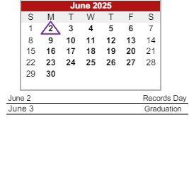 District School Academic Calendar for Henry S Evans Elementary Sch for June 2025