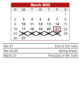 District School Academic Calendar for Henry S Evans Elementary Sch for March 2025