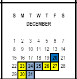 District School Academic Calendar for Mountain View Elementary for December 2024