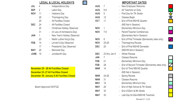 District School Academic Calendar Key for King (martin Luther JR.) High