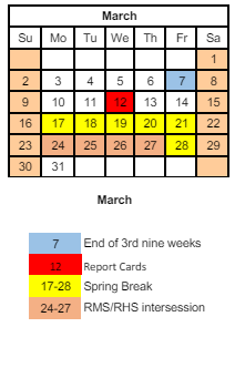 District School Academic Calendar for George M Riddle Elem School for March 2025