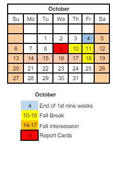 District School Academic Calendar for George M Riddle Elem School for October 2024