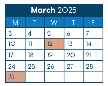 District School Academic Calendar for Hawthorne Diploma Program for March 2025