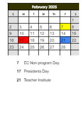 District School Academic Calendar for Dennis Early Childhood Center for February 2025