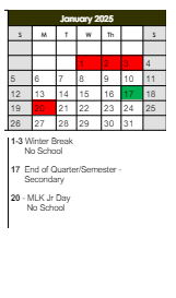 District School Academic Calendar for Barbour Two-way Lang Immersion for January 2025