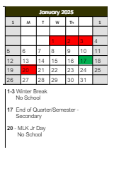 District School Academic Calendar for Kennedy Middle School for January 2025