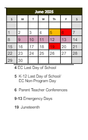 District School Academic Calendar for Fairview Center for June 2025