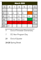 District School Academic Calendar for Barbour Two-way Lang Immersion for March 2025