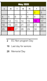 District School Academic Calendar for Julia Lathrop Elem School for May 2025