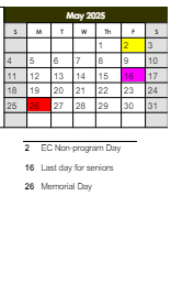 District School Academic Calendar for Brookview Elem School for May 2025