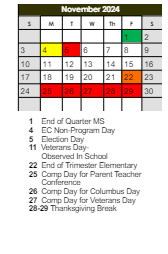 District School Academic Calendar for Beyer Elem School for November 2024