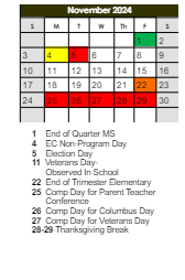 District School Academic Calendar for Washington Communication Acad for November 2024