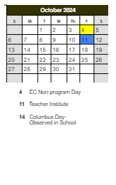 District School Academic Calendar for Beyer Elem School for October 2024