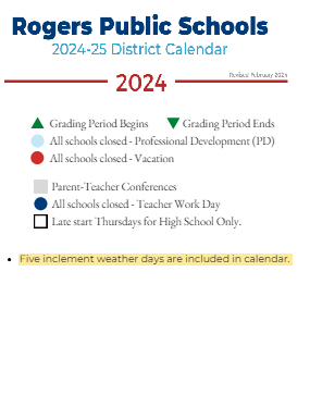 District School Academic Calendar Legend for Joe Mathias Elementary School