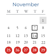 District School Academic Calendar for Joe Mathias Elementary School for November 2024