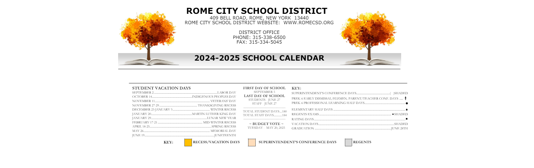 District School Academic Calendar Key for Gansevoort Elementary School