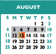 District School Academic Calendar for Williamson Co J J A E P for August 2024