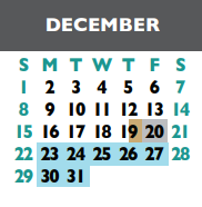 District School Academic Calendar for Williamson Co J J A E P for December 2024