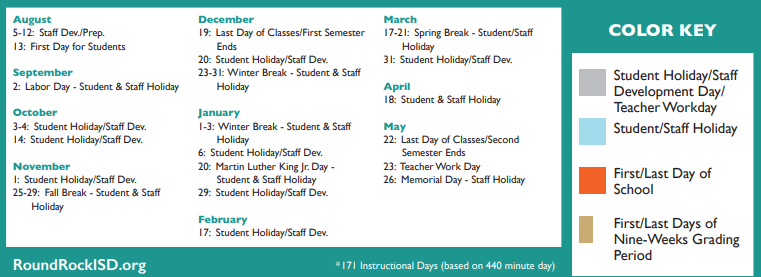 District School Academic Calendar Key for Ridgeview Middle School