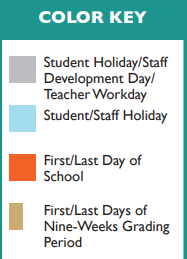 District School Academic Calendar Legend for Williamson Co J J A E P