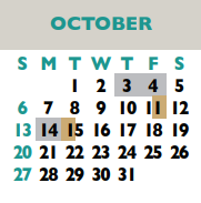 District School Academic Calendar for Williamson Co J J A E P for October 2024