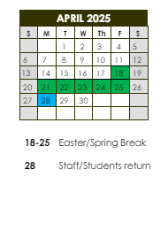 District School Academic Calendar for Southwest Elementary School for April 2025