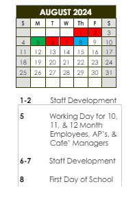 District School Academic Calendar for Southwest Elementary School for August 2024