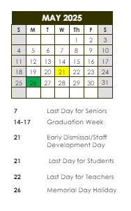 District School Academic Calendar for Southwest Elementary School for May 2025