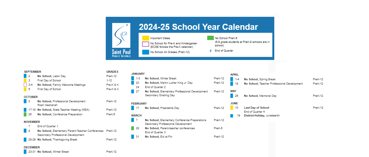 District School Academic Calendar Key for Four Seasons Elementary