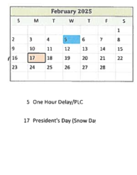 District School Academic Calendar for Bradie M Shrum Upper Elem for February 2025