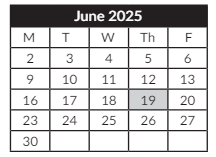 District School Academic Calendar for Scott Elementary School for June 2025