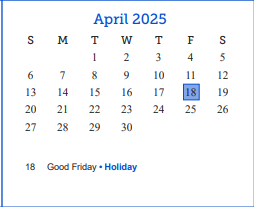 District School Academic Calendar for Lee Middle School for April 2025