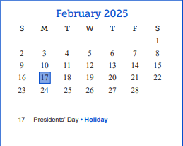 District School Academic Calendar for Bradford Elementary School for February 2025