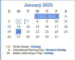 District School Academic Calendar for Holiman Elementary School for January 2025