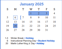 District School Academic Calendar for Lee Middle School for January 2025