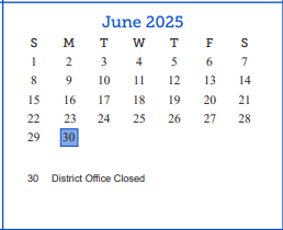 District School Academic Calendar for Lincoln Middle School for June 2025