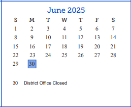 District School Academic Calendar for Bowie Elementary School for June 2025