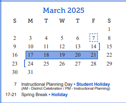 District School Academic Calendar for Blackshear Head Start for March 2025