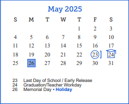 District School Academic Calendar for Carver Alter Lrn Ctr for May 2025