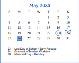 District School Academic Calendar for Holiman Elementary School for May 2025
