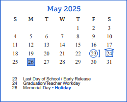 District School Academic Calendar for Bowie Elementary School for May 2025