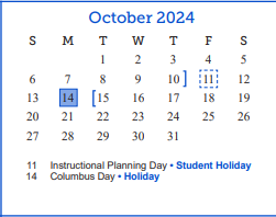 District School Academic Calendar for Blackshear Head Start for October 2024