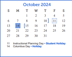 District School Academic Calendar for Central High School for October 2024