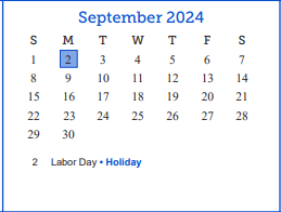 District School Academic Calendar for Holiman Elementary School for September 2024