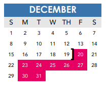 District School Academic Calendar for Whittier Middle for December 2024