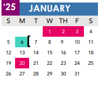 District School Academic Calendar for Schenck Elementary for January 2025