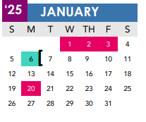 District School Academic Calendar for M L King Academy for January 2025