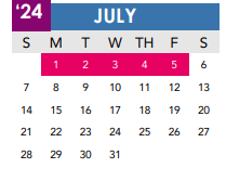 District School Academic Calendar for Smith Elementary for July 2024